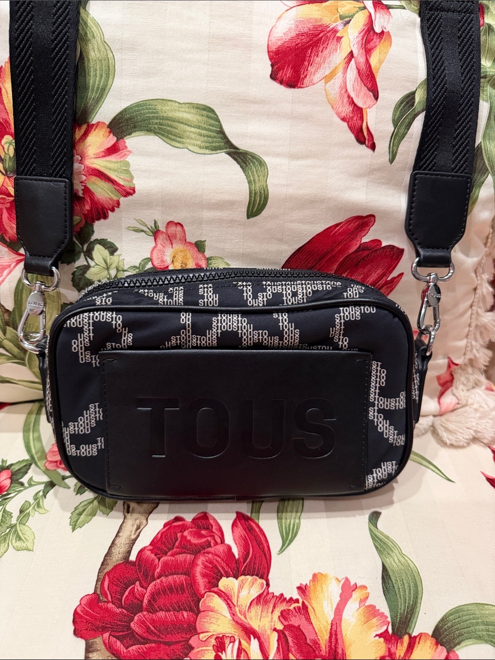 Tous Black and White Logo Crossbody Bag